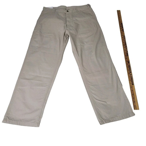 Key Ripstop Dungaree Pants Mens Beige Cargo Utility Work Pants Sz 36 x 30 New - Picture 3 of 16